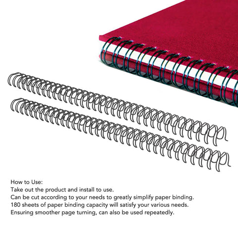 50 Piece Double Loop Wire Binding Spines for A4 Papers, 180 Sheet Capacity, 3 To 1 Pitch, 34 Loops, 19mm Nylon Coated Wires, Built Tough Metal Inner, Binding Wires Set Kit, Black for A4 notebook binding