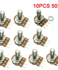 Image of 10-piece 50K Ohm Linear Potentiometer With Knurled Shaft, 15mm Shaft Length, 6mm Diameter, for audio and electronics