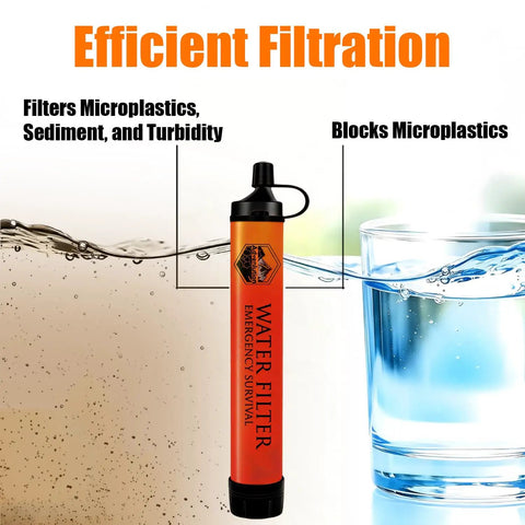 Ultralight Survival Water Filter Straw with Emergency Whistle for Camping and Hiking filtering dirty to clean water