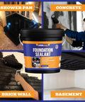 Pro Grade Concrete Crack Sealer That Slams Shut Water Leaks And Stops Gaps Fast for Basements Garages Driveways And Masonry in a large jug.