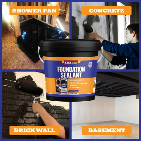 Pro Grade Concrete Crack Sealer That Slams Shut Water Leaks And Stops Gaps Fast for Basements Garages Driveways And Masonry in a large jug.