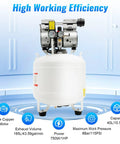 10 Gallon Oil-Free Air Compressor 1HP Ultra Quiet Vertical Steel Tank 115 PSI with pressure gauges and copper motor.
