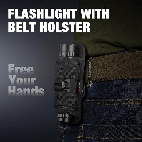 1000 Lumen Tactical Flashlight With Duty Belt Holster, Rechargeable Police-Grade Light With 3 Modes on duty belt