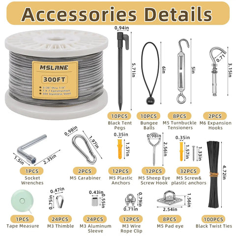 One Eighth Inch Wire Rope Kit With 300 Ft Vinyl Coated Stainless Steel 7x7 Cable for outdoor string lights accessories details