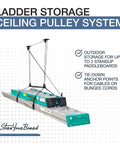Ceiling Ladder Storage Pulley System For Garage Hoist, Heavy Duty Overhead Organizer Holds Ladders Up To 150 Lbs