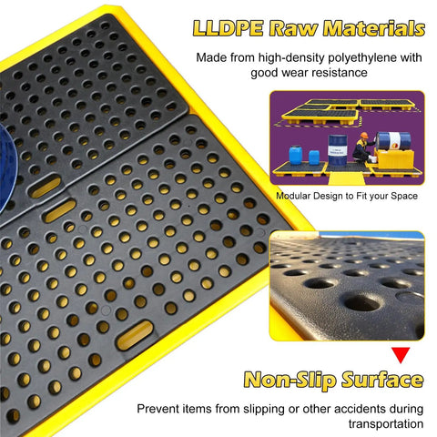Heavy Duty Two Drum Spill Containment Pallet Built Rock Solid With Hdpe And Straight Up Leak Seals Designed For Tough Crews This Modular Secondary Sump Tray Eases Handling Features Forklift Pockets A Fast Drain And Pop Off Grating Deck
