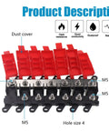Heavy Duty Badass Six Way Midi Fuse Block And One In Six Out Power Distribution Module Two Hundred Amps with red covers and connectors