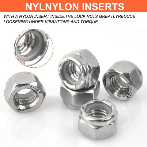 Five Sixteenth By Eighteen Thread Nylon Insert Hex Lock Nuts Made From Three Zero Four Stainless Steel with plain finish detail