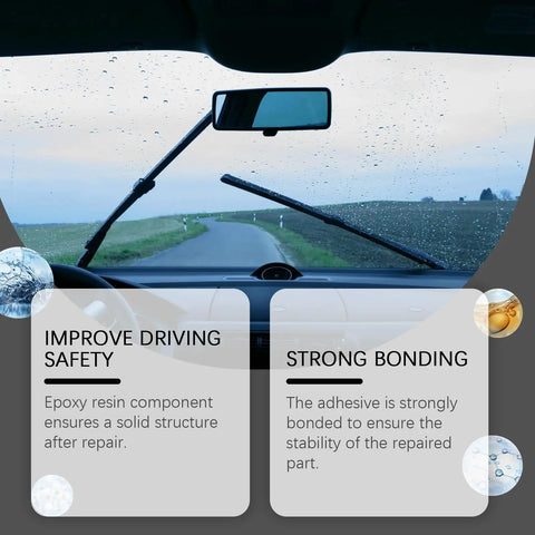 Interior view of a car windshield showcasing a clear auto glass after using Windshield Repair Kit For Chips And Cracks With Nano Glass Repair Resin Liquid.
