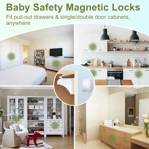 Magnetic Cabinet Locks Set 6 Pack Plus 2 Keys No Drill Baby Proofing For Kid Safe Kitchen Cabinets And Drawers Discreet Adhesive Mount Includes 4 Knob Locks For Child Safety And Easy Access