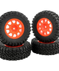 Four Piece RC Rubber Tire Wheel Set For One To Twelve Scale H12Y H12P H12Y Plus MN82 MN128 MN82S RC Rock Crawler Cars Red Replacement Accessory Set