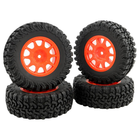 Four Piece RC Rubber Tire Wheel Set For One To Twelve Scale H12Y H12P H12Y Plus MN82 MN128 MN82S RC Rock Crawler Cars Red Replacement Accessory Set