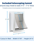 Heavy Duty Wall Entry Dog Door With Telescoping Frame Built Damn Tough Rust Proof Plastic Construction Zero Draft Insulation with 12.25 inch flap