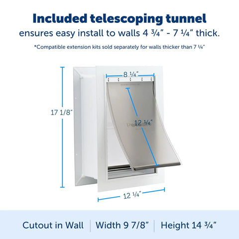Heavy Duty Wall Entry Dog Door With Telescoping Frame Built Damn Tough Rust Proof Plastic Construction Zero Draft Insulation with 12.25 inch flap