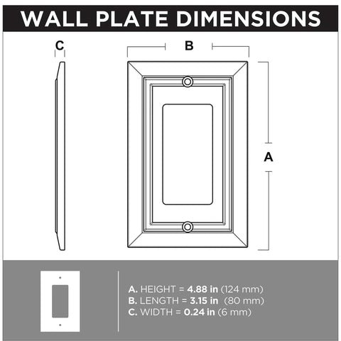 Classic Architecture 4 Pack Pure White 1 Gang Decorator Rocker Wall Plate Switch Covers Antimicrobial Finish dimensions
