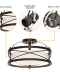 Semi Flush Mount Ceiling Light For Farmhouse Hallway And Kitchen, Retro Vintage Metal Cage Drum Fixture With E26 Base, details