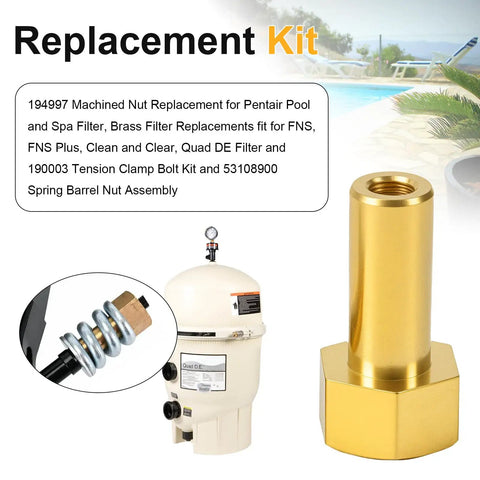 Machined Nut Replacement Kit For Pool Filter Repair Fits FNS FNS Plus Clean And Clear Quad DE Filters with brass nut visible