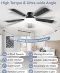 52 Inch Ceiling Fan With Lights And Remote 30W LED Panel Flush Mount Modern Low Profile Ceiling Fan in living room