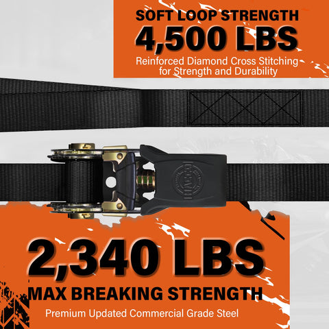 Ratchet Tie Down Straps Four Piece Set 1 Inch By 16 Feet With Padded Handles And Coated S Hook And Safety Clip 2340 Pounds