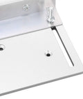 Close-up view of Built Tough Aluminum Router Table Insert Plate With Alignment Rings For DIY Woodworking Benches, showing precise holes.