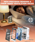 5 In 1 Indoor Air Quality Monitor Real Time CO2 TVOC HCHO Temperature Humidity With Digital Display And Alerts Easy Setup For Home Office Use Tracks Air Quality Metrics And Helps You Keep Your Family Safe And Air Fresh. bedside air quality monitor on nightstand
