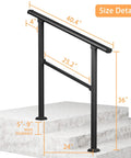 Heavy Duty 3 Step Handrails For Outdoor Front Porch Stairs detailed size view showing dimensions and sturdy design.