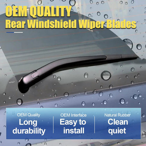 Rear windshield with OEM quality wiper blade installed, showcasing easy installation and long durability in wet conditions.