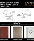 Heavy Duty Designer Commercial Lever Door Lock dimensions and usage guide for residential, commercial, and school doors.