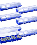 Six Piece Screw Organizer Box With Lids Slanted Opening For Easy Grab And Go Access Four Divider Compartments Locking Latches