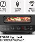 Indoor Pizza Oven That Makes 12 Inch Pizzas Fast, Reaches Up To 800 Degrees Fahrenheit, Countertop Electric Maker With 5 Presets