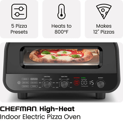 Indoor Pizza Oven That Makes 12 Inch Pizzas Fast, Reaches Up To 800 Degrees Fahrenheit, Countertop Electric Maker With 5 Presets
