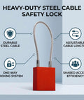 Cable Padlock Lockout Tagout Kit with 85mm Steel Padlock, Aluminum Alloy Lock Body, displayed with features.