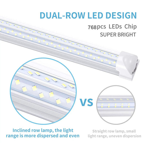 8 Foot LED Shop Light 25 Pack 120W High Output T8 Linkable Tube Lights With Beefy Brightness 14400 Lumens 6000K Cold White V Shape Clear Cover Plug And Play For Garage Warehouse And Workshop