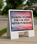 Hella Durable Double Sided A Frame Yard Sign With Faded Usa Flag Art And Kickback Patriotic Vibe Perfect For Fourth Of July Curb Showcase Lightweight Waterproof Coroplast Foldable Stand For Zero Hassle Setup displayed on sidewalk.