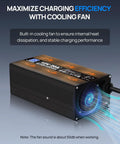12V 20A LiFePO4 Battery Charger With Anderson Connector for Deep Cycle Batteries, cooling fan detail, smart charging