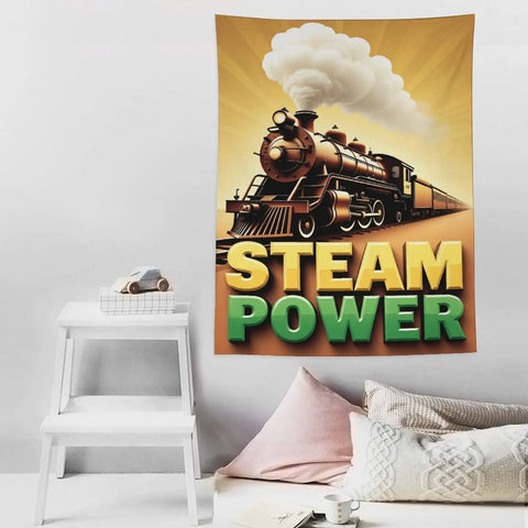Vintage Steam Locomotive Tapestry Wall Hanging 60 By 80 Inches Durable Polyester Fabric Easy To Hang Old School Train Vibe Decor