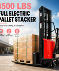 Heavy Duty Semi Electric Pallet Stacker With 3500 Lbs Lift Capacity And Walkie Forklift Design for warehouse transport.