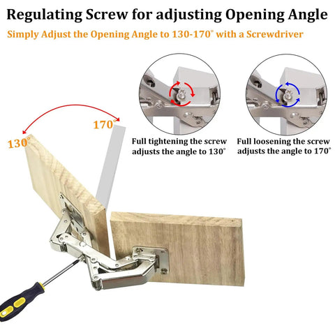 2 Pack 170 Degree Soft Close Cabinet Hinge hidden frameless door hardware with screwdriver adjusting angle from 130 to 170 degrees