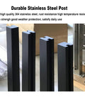Legit Outdoor Deck Glass Balustrade Post And Pool Patio Balcony Railing System Rock Solid Heavy Duty 304 Stainless Steel posts in black finish.