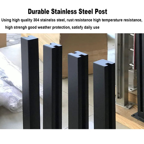 Legit Outdoor Deck Glass Balustrade Post And Pool Patio Balcony Railing System Rock Solid Heavy Duty 304 Stainless Steel posts in black finish.