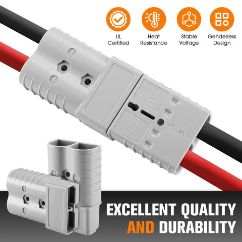 Two Pack Heavy Duty 2/0 Gauge Battery Quick Disconnect Kit For Winch 350A showing connectors and cables