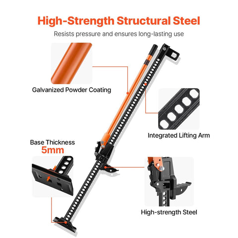 VEVOR 60-inch orange farm jack with 7000 lb capacity, galvanized powder coating, and integrated lifting arm