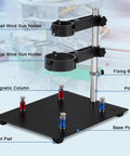 Hot Air Gun Holder With Four Flexible Magnetic Columns And Dual Adjustable Clamps for PCB rework on black base plate