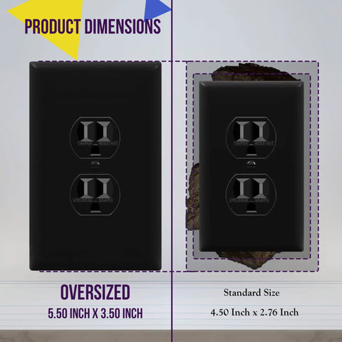 Oversized 1-Gang Wall Plate For Duplex Receptacles, Jumbo Black Glossy Outlet Cover, comparison with standard size