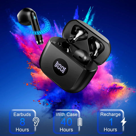 Wireless Earbuds With Bluetooth 5.4 And LED Power Display, 13mm Dynamic Drivers For Rich Bass and Crystal Clear Calls in black case