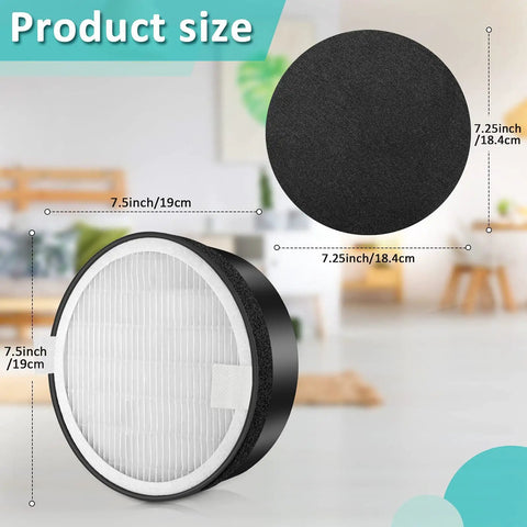 Image showing dimensions of 2 Pack LV-H132 Replacement Filter For Levoit LV-H132 Air Purifier, featuring 7.5 inch diameter.