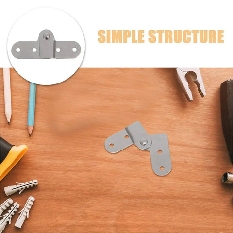 Six Piece Heavy Duty Folding Hinge Set displayed with tools on wood surface, showcasing precision pivot pins for solid load bearing.