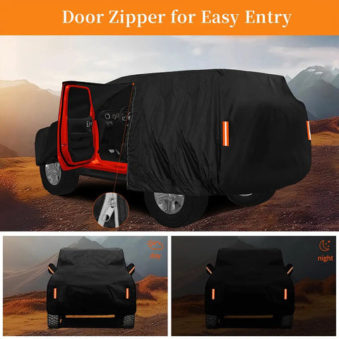 Jeep Wrangler 2 Door Waterproof Car Cover Highly Adjustable All Weather Outdoor Protection With Driver Door Zipper