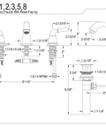 Technical diagram of Magellan Mini Widespread Lavatory Faucet with Pop Up Drain showing dimensions and components.