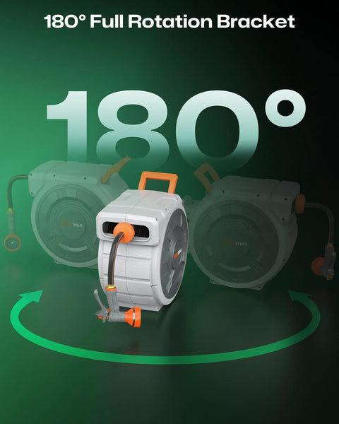No Fuss Retractable Garden Hose Reel With Five Eighth Inch Hose 100 Feet 3 Ply Reinforced Lock Any Length Heavy Duty 180° swivel